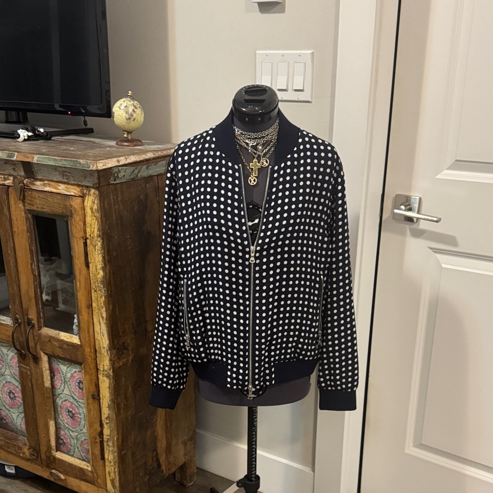 Paul & Shark Navy and White Polka Dot silk Jacket - size medium